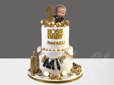 Торт Boss Baby 01105221 детский малышу на годик с мастикой двухъярусный  стоимостью 15 800 рублей - торты на заказ ПРЕМИУМ-класса от КП «Алтуфьево»
