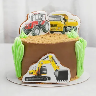 Торт для мальчика с трактором и экскаватором купить на заказ недорого в  Москве с доставкой