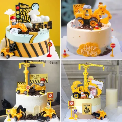 Инженерный строительный автомобиль, экскаватор, Украшение Тортов, машина  для копания, дорожный знак, топпер для торта для мальчика, подарок на день  рождения, игрушка - купить по выгодной цене | AliExpress