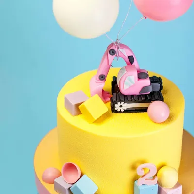 Детские торты \u003e Розовый экскаватор с шоколадным велюром купить в  интернет-магазине