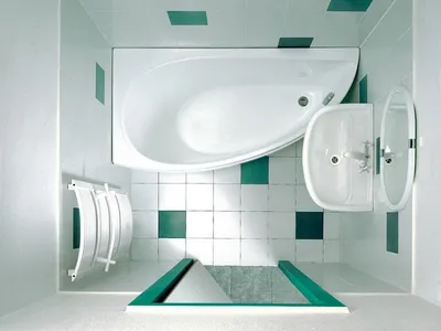 Угловая ванна в маленькой ванной комнате - 65 фото