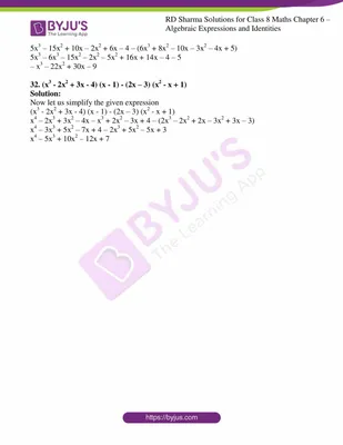 Решения RD Sharma для класса 8 Глава 6. Алгебраические выражения и тождества Скачать PDF бесплатно