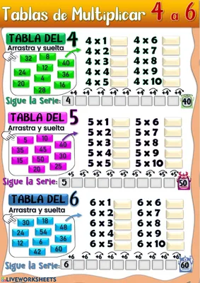 Ejercicio de Tablas de Multiplicar del 4, 5 и 6.