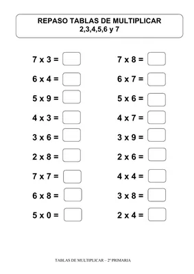 Ejercicio de Multiplicaciones 2,3,4,5,6 и 7