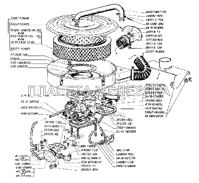 Карбюратор, фильтр воздушный, вентиляция картера двигателей ЗМЗ-406  ГАЗ-3302 (2004)