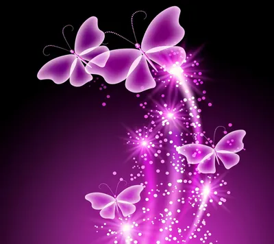 Изображение неоновых розовых бабочек на темной фоне | Обои для телефона
