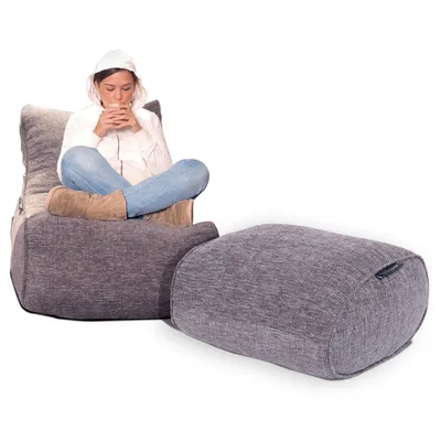 Кресло с оттоманкой Evolution Chaise - Luscious Grey (серое) - комплект бескаркасной  мебели по цене 20 980₽