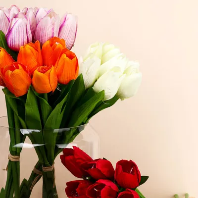 LADECOR Букет тюльпанов, 35см, пластик, полиэстер, 7 цветков, 6 цветов  купить по низкой цене - Галамарт