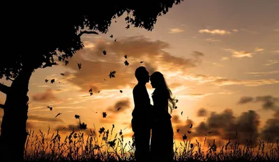 Силуэты влюбленных молодых пар на закате солнца Стоковое Фото - изображение  насчитывающей ð½ð¸ðº, ð°: 156124392
