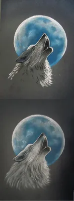 Волк, воющий на луну» в технике сухая пастель | Журнал Ярмарки Мастеров