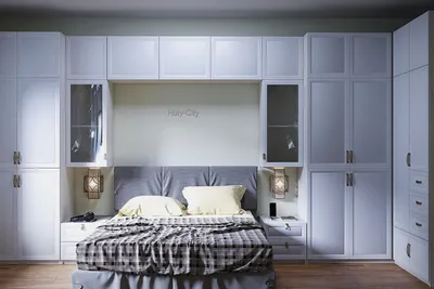 Встроенные шкафы в спальню с кроватью - 71 фото