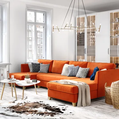 Светлый интерьер с оранжевым угловым диваном Wolsly — фабрика современной  дизайнерской мебели SKDESIGN