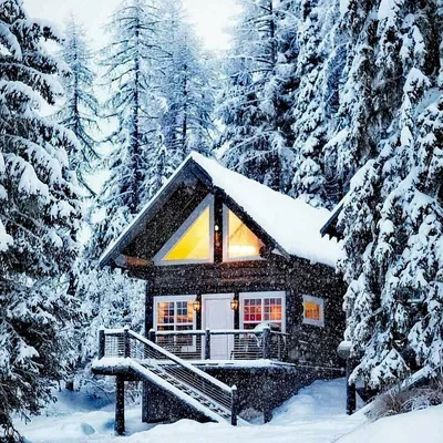 Зимний пейзаж домик в лесу - 57 фото