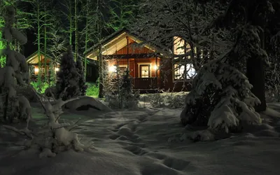 Сказочный зимний домик в лесу | Обои для телефона