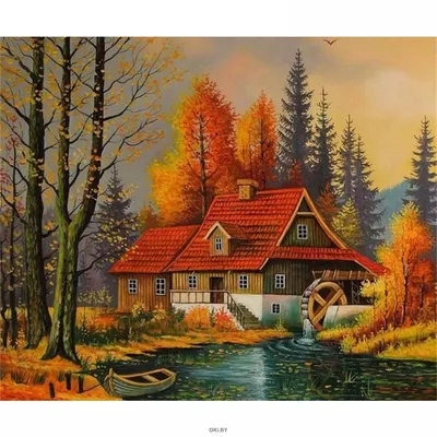Домик в осеннем лесу - живопись по номерам на подрамнике 40х50 см (Azart)  купить в Минске и Беларуси за 41.37 руб.