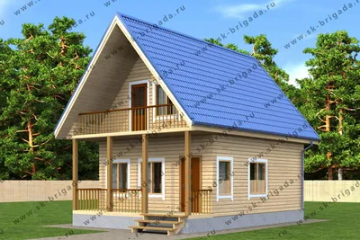Деревянный дом с балконом и террасой — фото, проект и цена