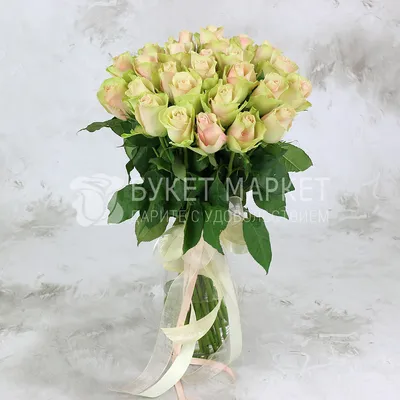Букет из 25 розово-зеленых роз 40 см. - купить цветы с доставкой по Москве  и МО от 2290 руб | «Букет-Маркет»