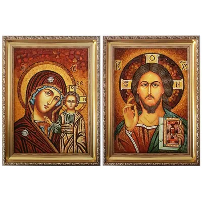 Венчальная пара икон Иисус Христос и Казанская Богородица