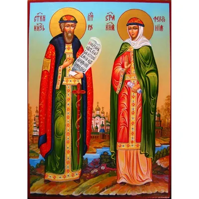 Резная икона из дерева Святой Петр и Февронья | Резная Лавочка
