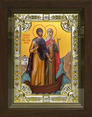 Купить писаную икону Св. Петра и Февронии Муромских с голубем