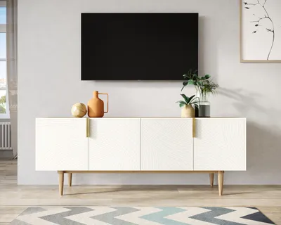 Комод под tv с четыремя дверками line (etg-home) 160x60x45 см. бежевый -  купить со скидкой 15% The Furnish