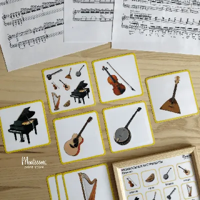 Карточки Монтессори - Музыкальные инструменты скачать