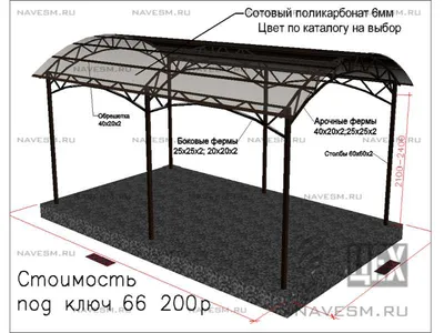 Недорогой арочный навес из поликарбоната заказать в Москве от производителя  ЦЕХ