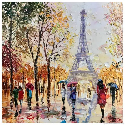 Осень в Париже с видом на Эйфелеву башню, холст, 60х60 см – заказать на  Ярмарке Мастеров – HPVKBRU | Картины, Рязань