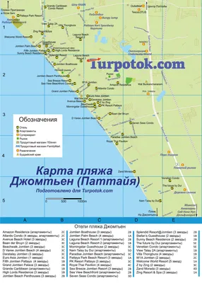 Подробная карта пляжа Джомтьен (Паттайя, Таиланд) с лучшими отелям на  первой линии. карта на русском языке. Оригинал можно скачать по ссылке… |  Паттайя, Пляж, Отель