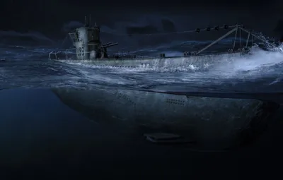 Обои ночь, океан, Арт, одна, подводная лодка, армии, submarine, самых,  подводных, немецкой, грозных, лодок, U-99, Второй мировой войны, известных  картинки на рабочий стол, раздел оружие - скачать