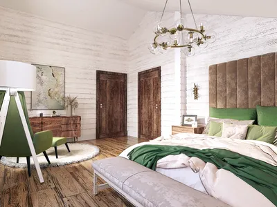 Дизайн спальни в загородном доме из клееного бруса, спальня — Идеи ремонта