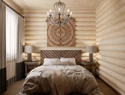 Интерьер гостевой спальни в доме из сруба - Работа из галереи 3D Моделей