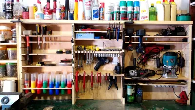 Стеллаж для инструментов в мастерской, гараже. Garage organization ideas.  Making wall tool holders. - YouTube