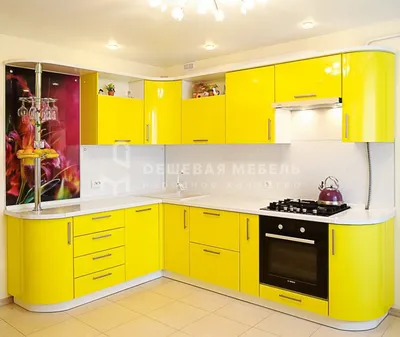 Угловой кухонный гарнитур с фасадами желтого цвета \"Корнер арт.25\"