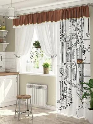 Кухонные шторы с ламбрекеном - 61 фото