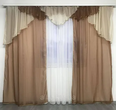 Комплект штор из шифона с ламбрекеном цвета венге (для спальни, гостиной)