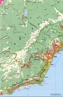 Карта южного берега Крыма. Подробная карта южного берега Крыма: Алупка,  Ялта, Гурзуф, Партенит. Карта южного берега