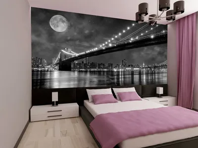 Фотообои с мостом | Минималистская спальня, Фиолетовый дизайн спальни,  Дизайн интерьера квартиры