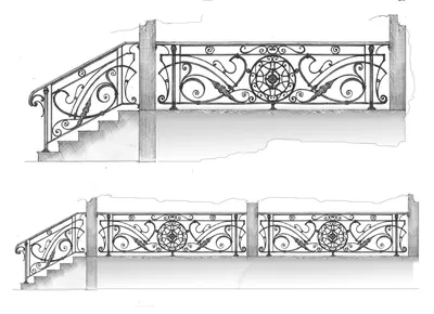Эскизы фото кованых ограждений для лестниц от мастерской kovkahome.ru  собственное производство и монтаж Москва и область