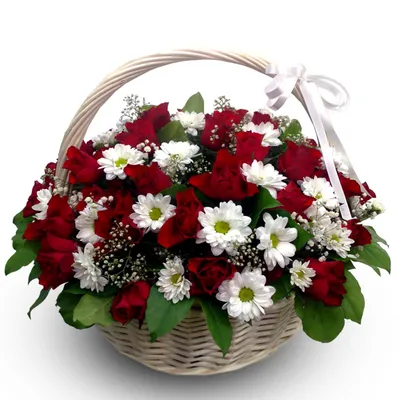 Цветочные корзины - «Корзина роз и хризантем», заказ с доставкой в Новом  Уренгое - «Камелия»