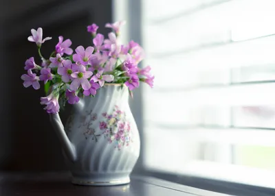 Цветы в деревянной вазе Расположенная возле стеклянного окна на деревянном  столе в комнате, которая ощущает себя весной Стоковое Изображение -  изображение насчитывающей стекло, романтично: 158567997