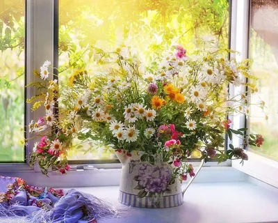Букет цветов возле окна - Цветы - Обои на рабочий стол - Галерейка