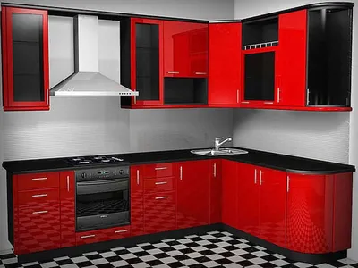 Кухня в черно-красном цвете - 66 фото