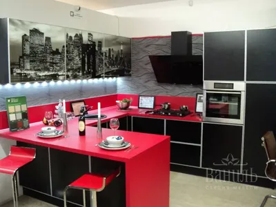 Стильная черно-красная кухня