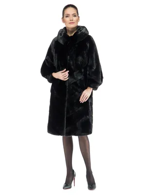 Черная норковая шуба с капюшоном Т1960 - магазин шуб Diana Furs