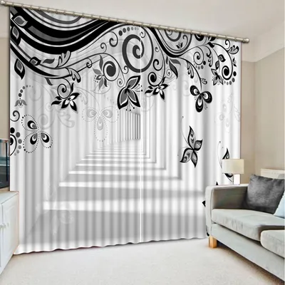 Черно-белые 3D занавески с узором, шторы для спальни, широкие прозрачные  Занавески, затемняющие оконные кухонные занавески - купить по выгодной цене  | AliExpress