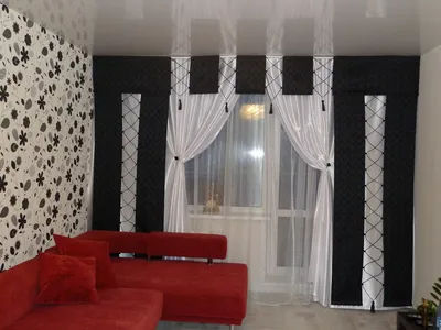Черно - белые шторы, черная тюль для зала и в гостиную, подбор фото
