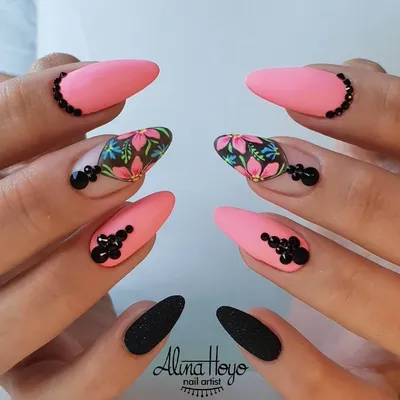 Черно розовый дизайн ногтей фото