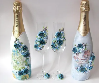 Как украсить бутылку шампанского на свадьбу своими руками