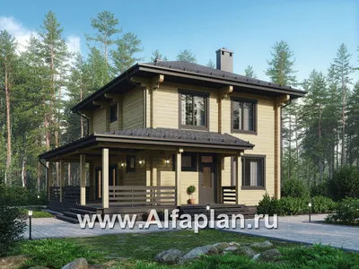 G138 Двухэтажный деревянный дом с террасой: цена | Купить готовый проект с  фото и планировкой